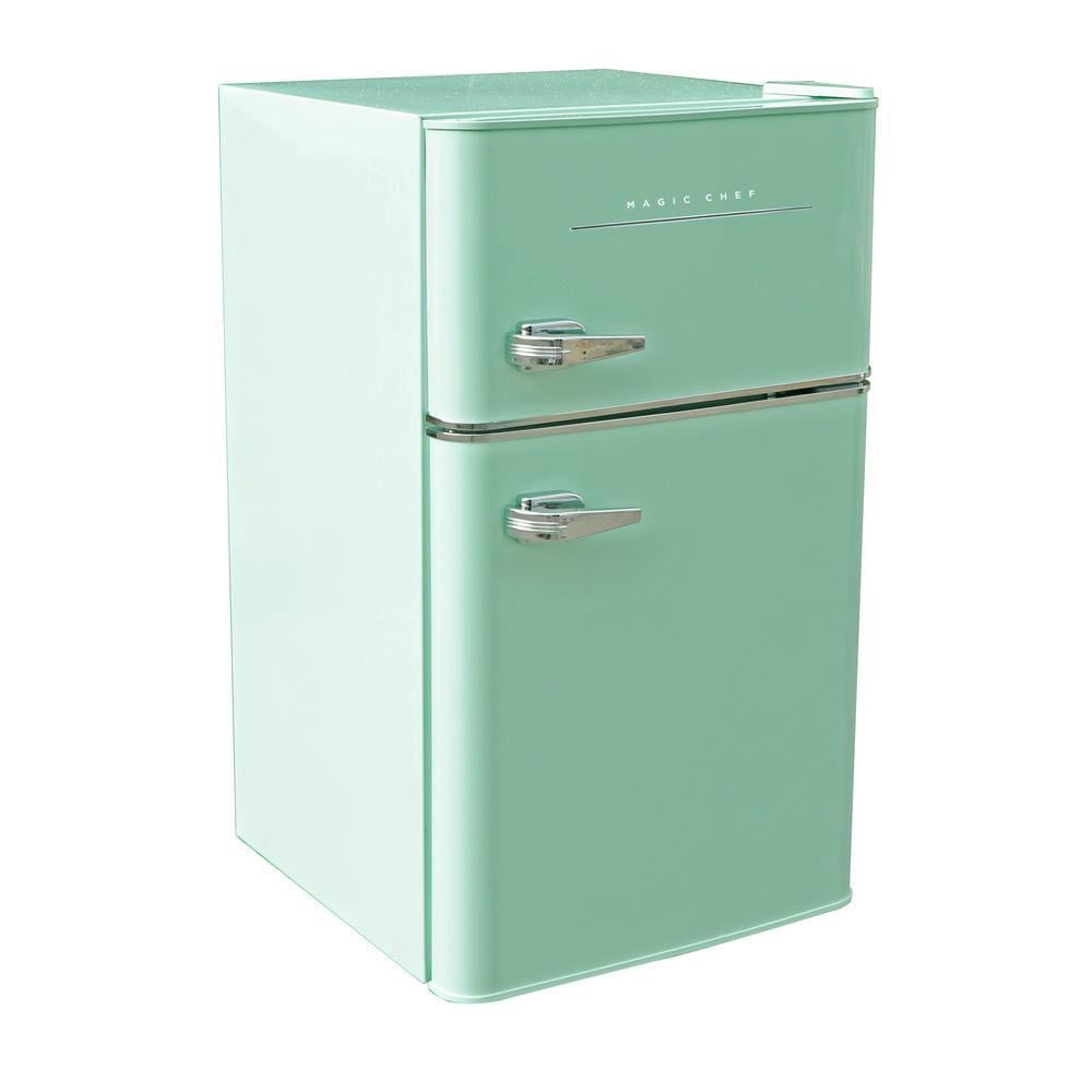 Retro 2-Door Mint Green Mini Fridge