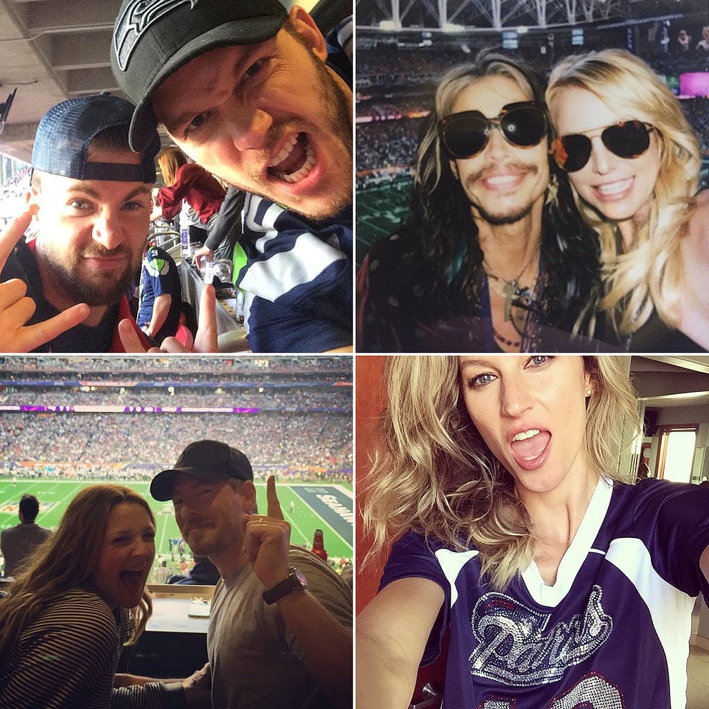 Celebrities gave us an on-the-ground look at all the fun with their candid Super Bowl snaps.
Then, it was time for the game to begin. And what better way to kick things off than with Idina Menzel's rendition of the national anthem?
Lots of football ensued, but let's skip to Katy Perry's halftime show. First, take a look at all the pictures, and then watch the video of the performance.
If you're here for the glamour and nothing else, here's the exact shade of lipstick she wore and a guide to all of her outfits.
Or, if you came to laugh, find out why people compared Katy to those old "The More You Know" ads and Will Ferrell in Blades of Glory.