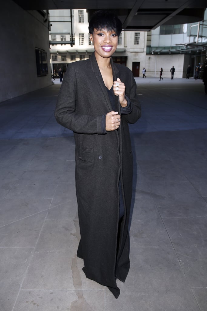 Jennifer Hudson lit up with a smile outside BCC Radio 1 studios in London on Wednesday.