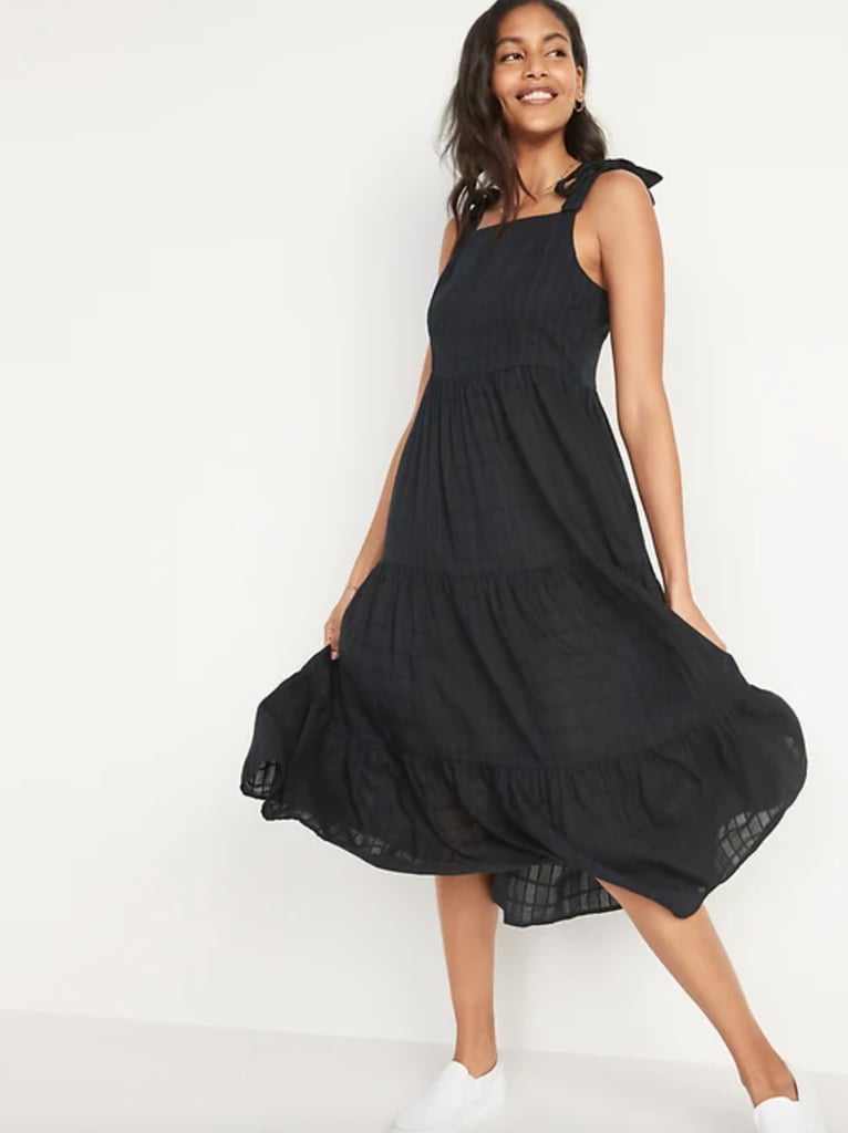 For a Pep In Your Step: Old Navy Fit and Flare Sleeveless Smocked Tie-Shoulder Midi Dress