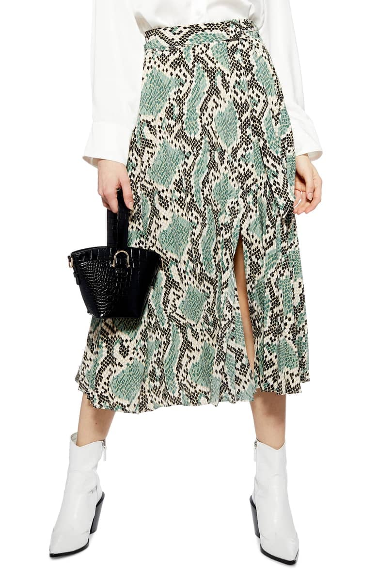 Topshop Python Print Pleat Midi Skirt