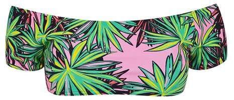 Kendall + Kylie at Topshop Palm print bardot bikini top ($48)