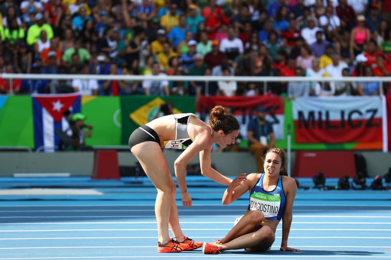 When two runners tripped and helped each other finish.