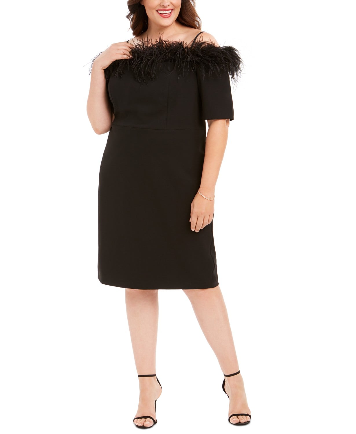 Calvin Klein Off-The-Shoulder Feather-Trim Sheath Dress | Curvy Women, It's  Time to Shop These 11 Cocktail Dresses We Found at Macy's | POPSUGAR  Fashion Photo 4