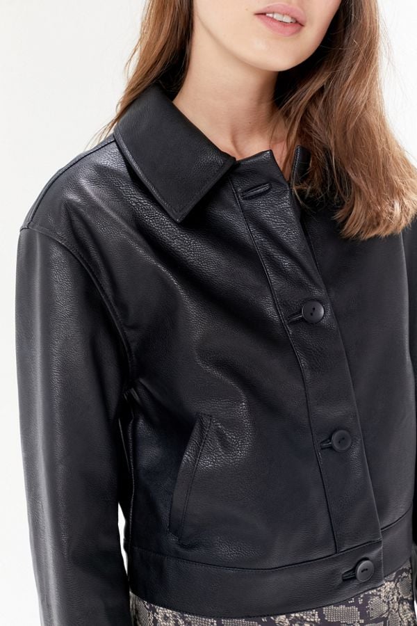 UO Faux Leather Button-Front Jacket