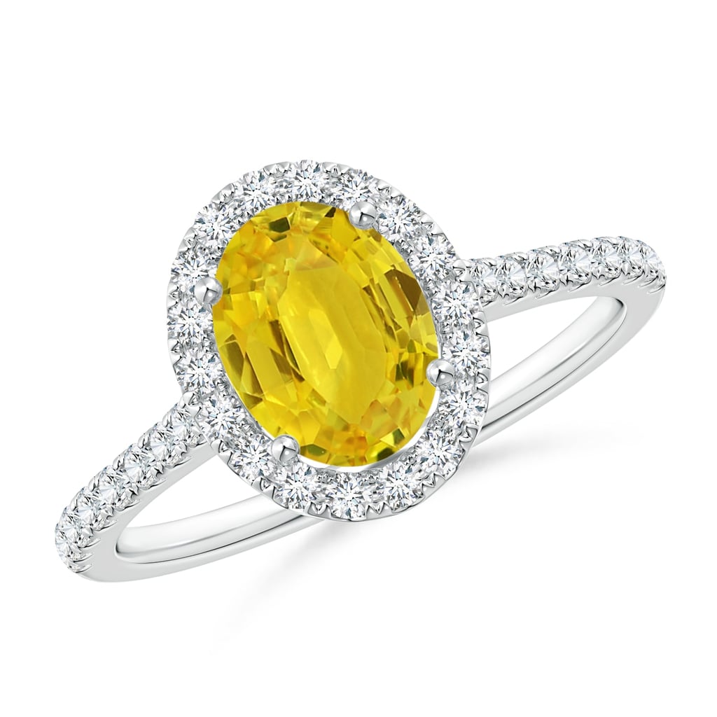 Oval Yellow Sapphire Halo Ring with Diamond Accents