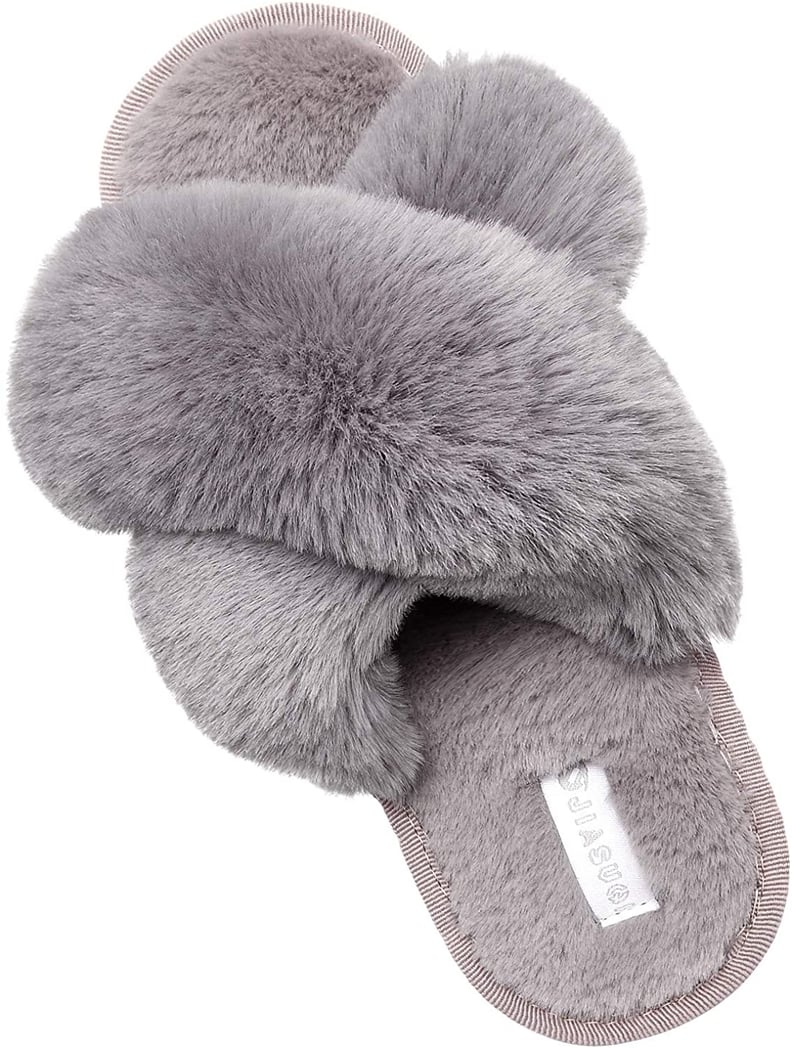 Fuzzy Slippers: Jiasuqi Cross Open Toe Fuzzy Fluffy House Slippers