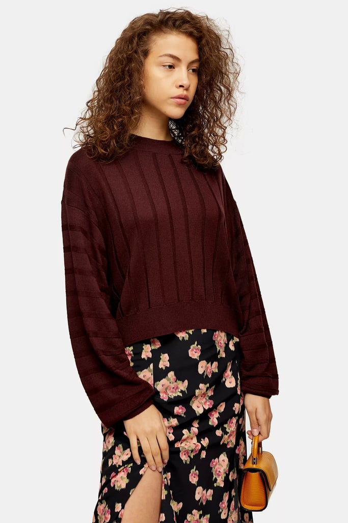 Topshop Burgundy Boxy Wide Ribbed Jumper