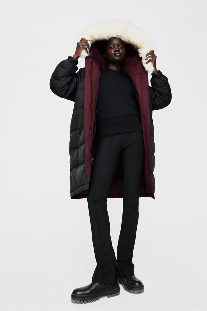 zara padded coat with belt