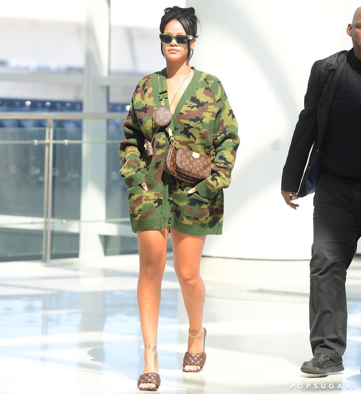 Rihanna Wears an Oversize Camo Cardigan as a Dress