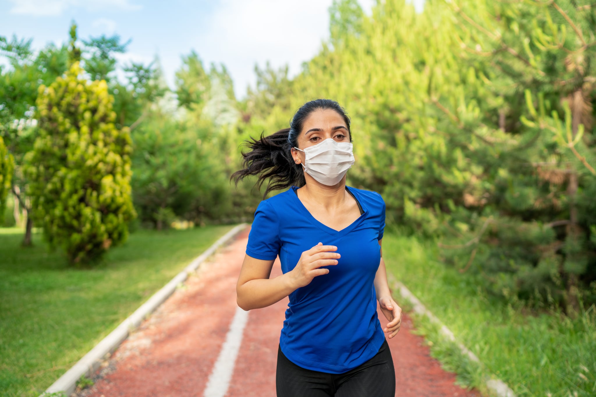 Woman wearing a protective face mask