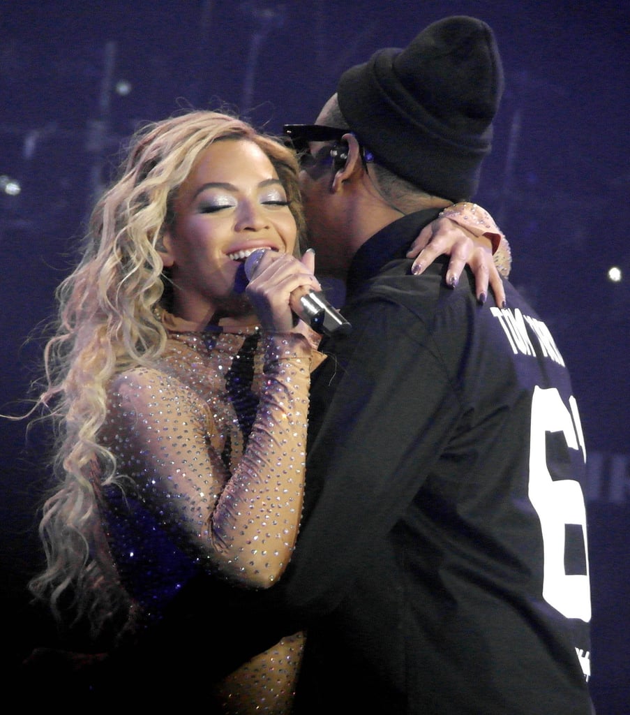 Beyonce and Jay Z got intimate on stage during the couple's big week in London.