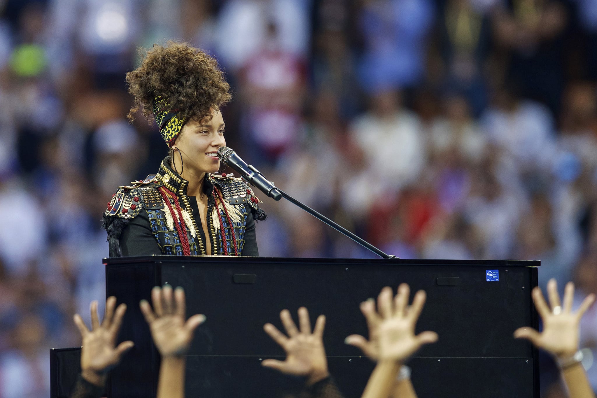 artist Alicia Keys performsshow before Champions League final during the UEFA Champions League final match between Real Madrid and Atletico Madrid on May 28, 2016 at the Giuseppe Meazza San Siro stadium in Milan, Italy.(Photo by VI Images via Getty Images)