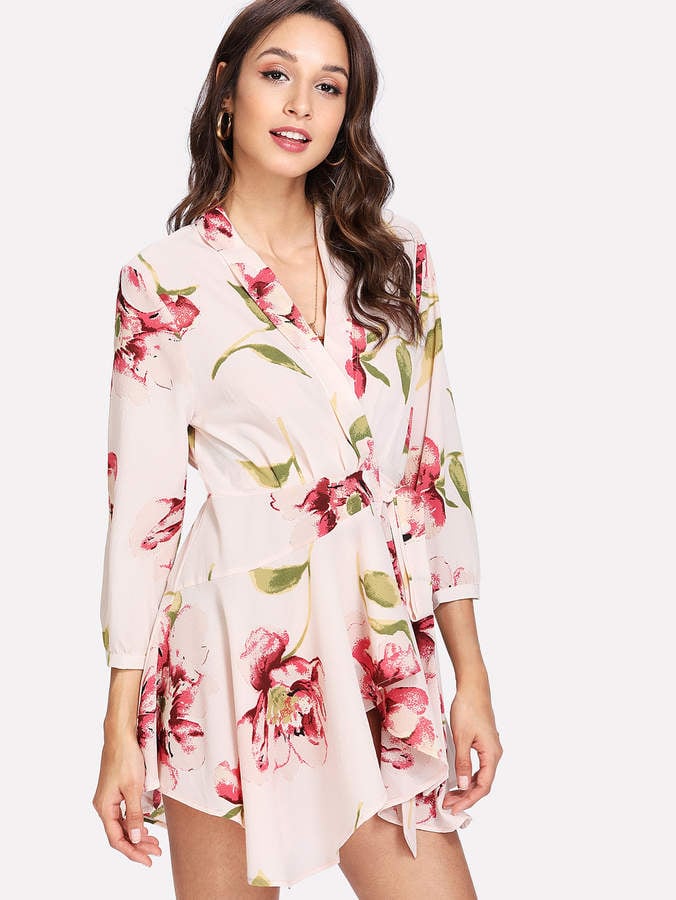 Shein Random Florals Asymmetric-Hem Wrap Dress