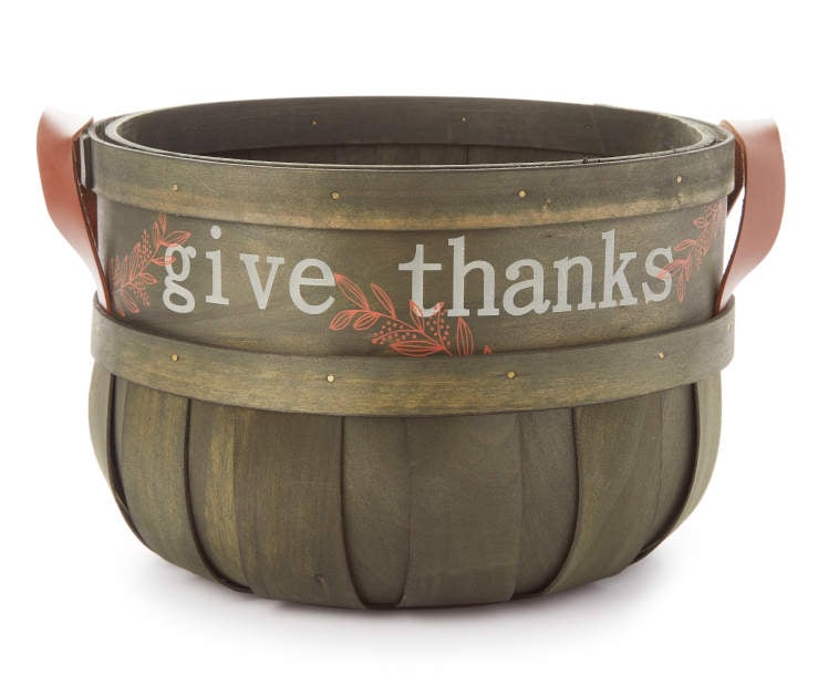 "Give Thanks" Medium Green Wooden Basket