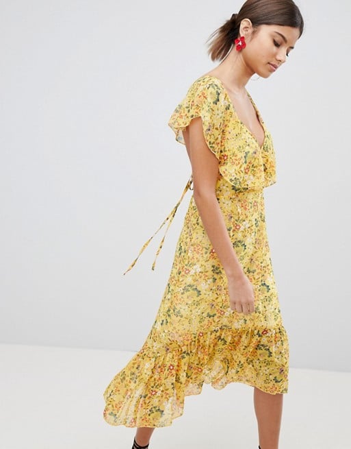 PrettyLittleThing Floral Tie-Back Midi Dress