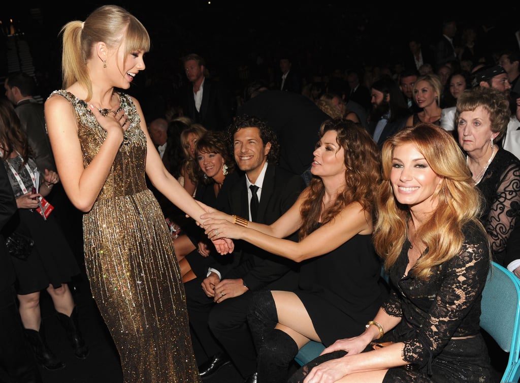 Taylor Swift chatted with Shania Twain at the ACM Awards.