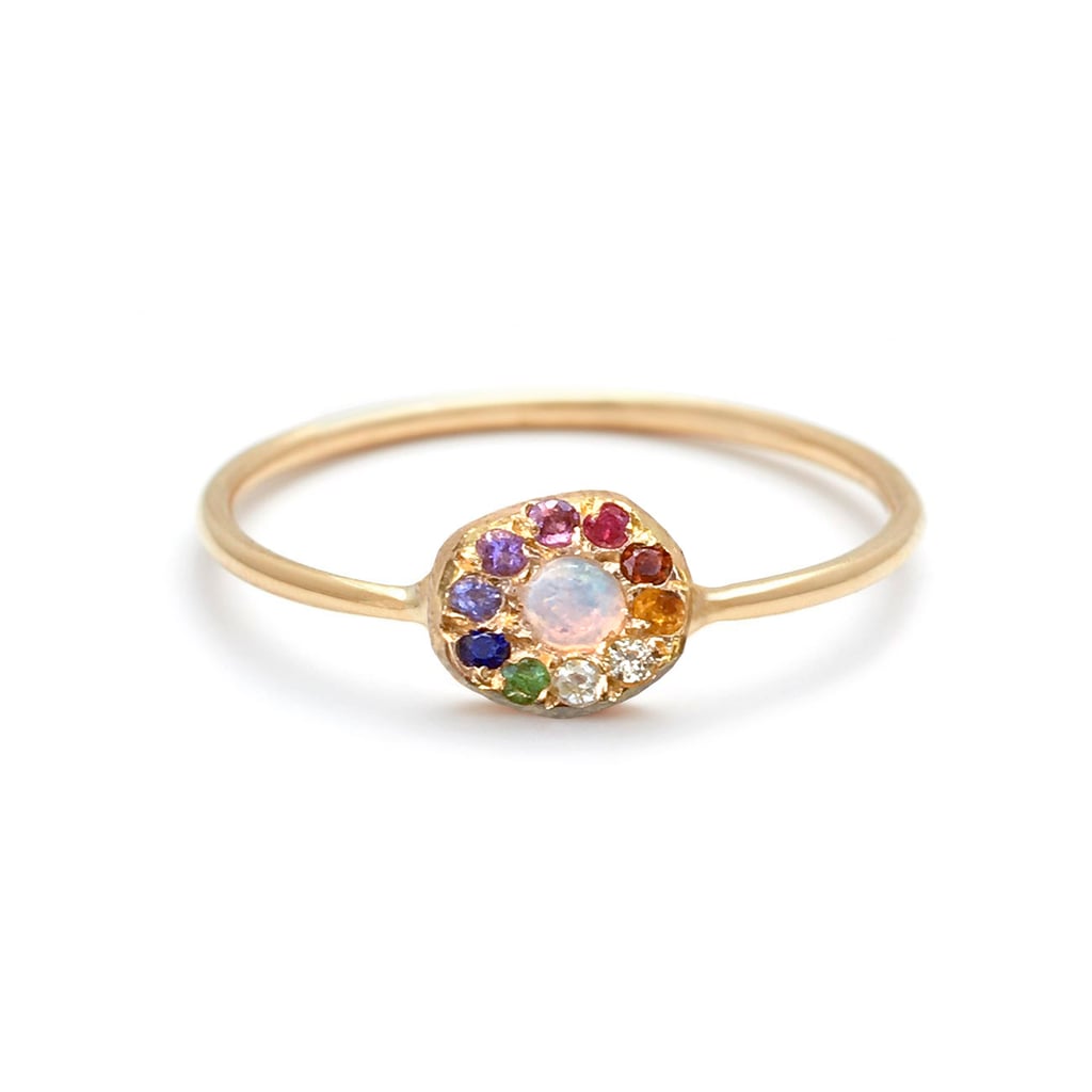 Elisa Solomon's Yellow Gold Opal Rainbow Disk Ring