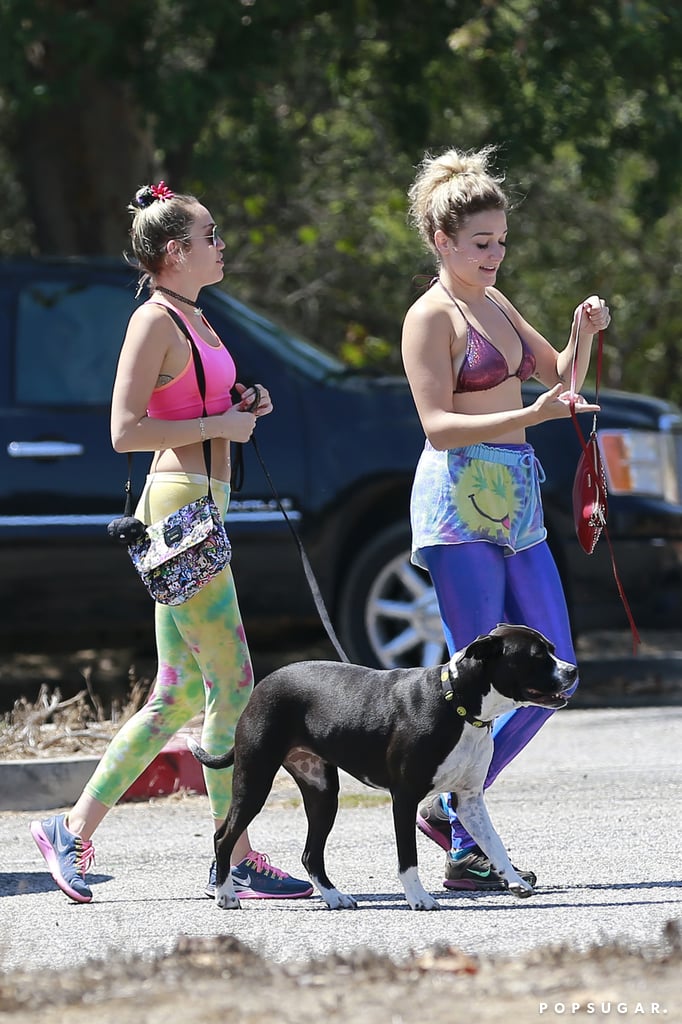 Miley Cyrus Walking Her Dog Before MTV VMAs