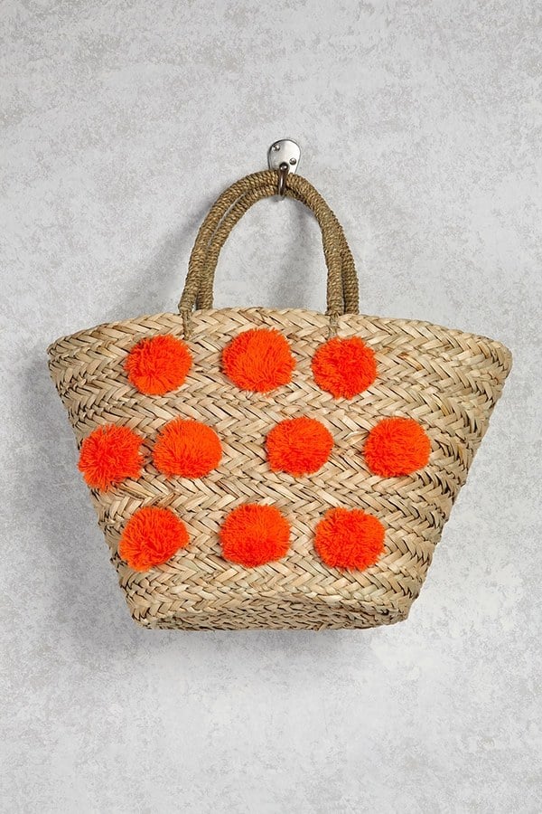 Forever 21 FOREVER 21+ Pom Pom Straw Beach Tote