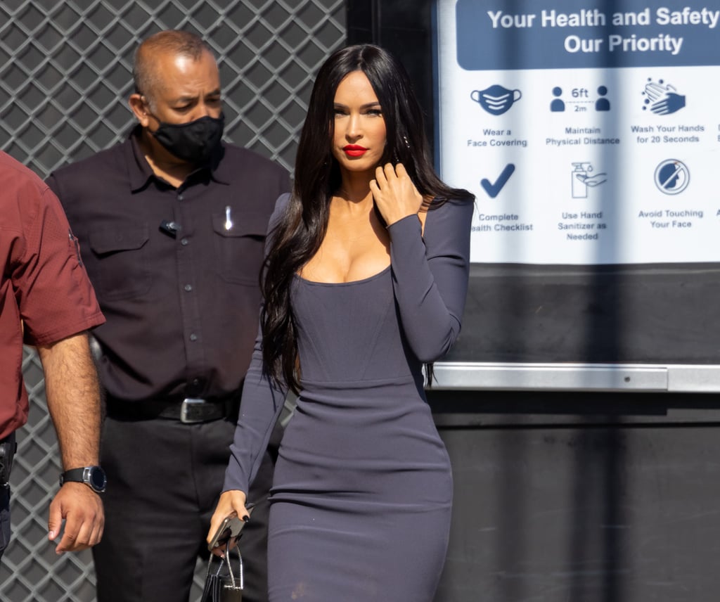 Megan Fox's Gray Corset Dress on Jimmy Kimmel Live
