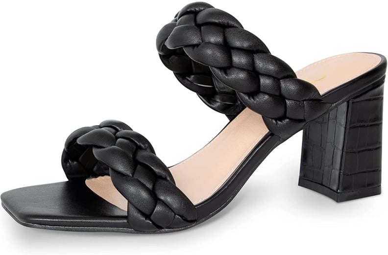 Comfortable Heels: Athlefit Braided Heels Square Toe Strappy Braided Sandals