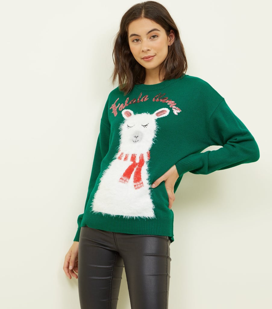 New Look Green Falala Llama Christmas Slogan Jumper