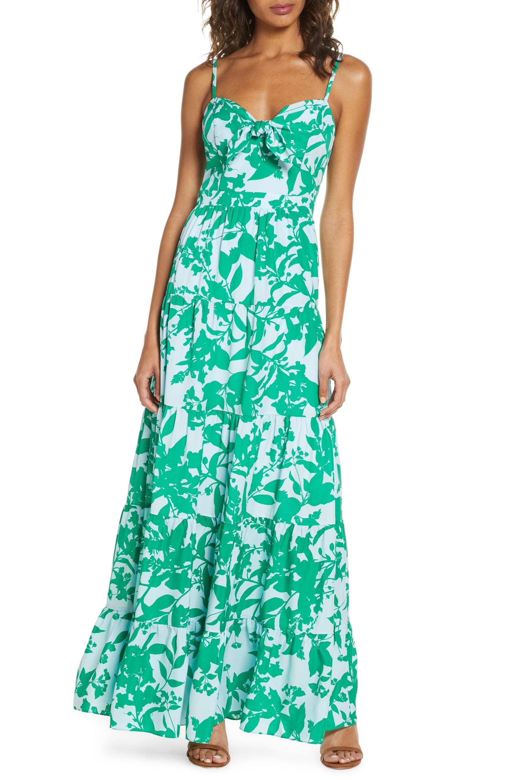 Eliza J Floral Tie Front Tiered Maxi Sundress