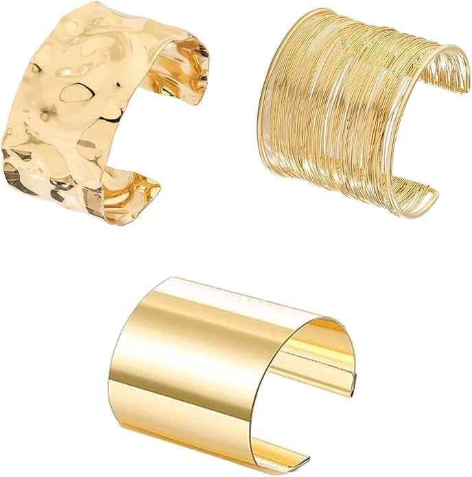 Salircon 3-Piece Chunky Gold Cuff Bracelets
