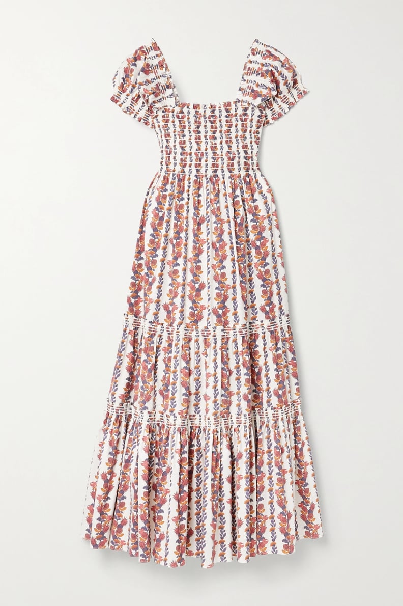 Tory Burch Smocked Floral-Print Cotton-Blend Midi Dress