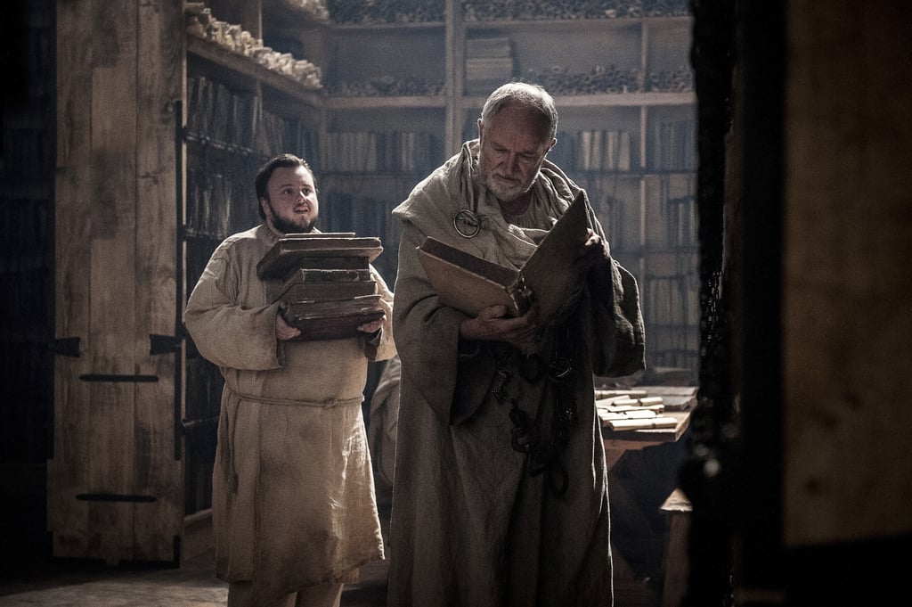 Well, hey! Samwell Tarly looks very encouraged by this interaction with Archmaester Marwyn! Is he sharing his dragonglass discovery? Is Marwyn finally coming around?