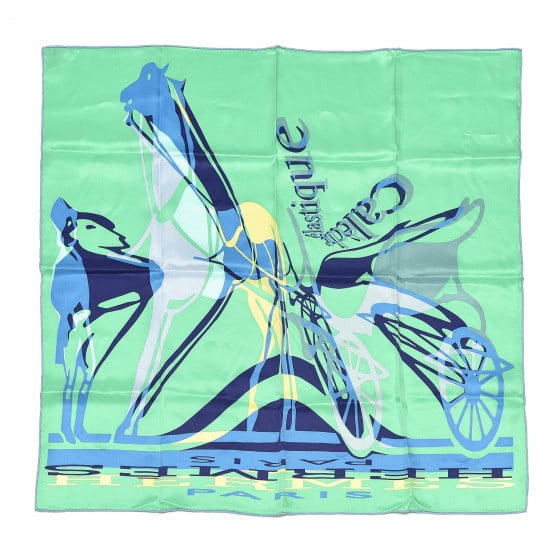 Hermès Silk Caleche Elastique Scarf 70 Vert Vif Bleu Jaune