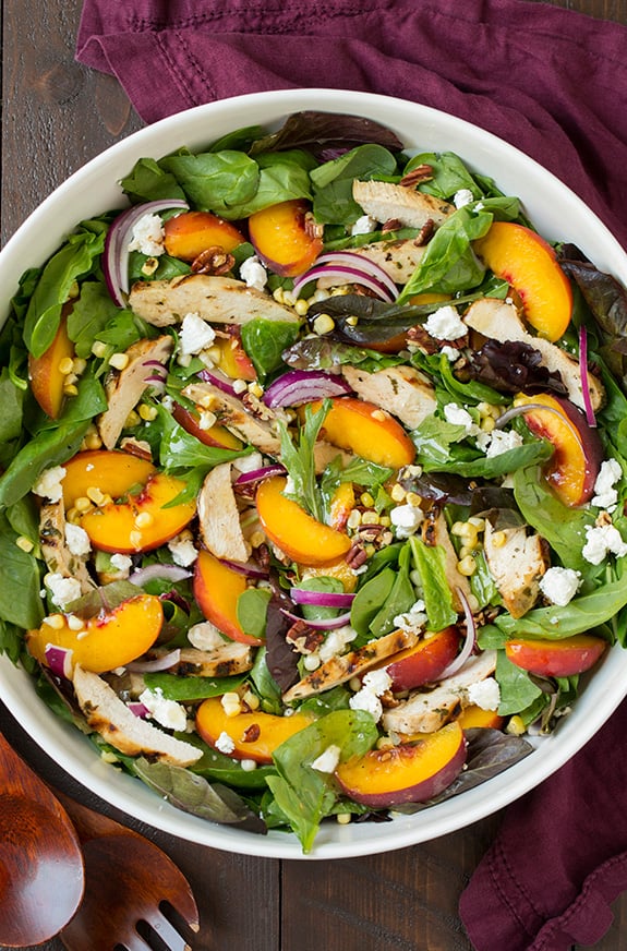 Peach Salad With Grilled Basil Chicken