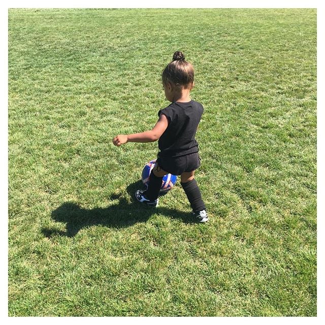 North West Playing Soccer in Instagram Picture