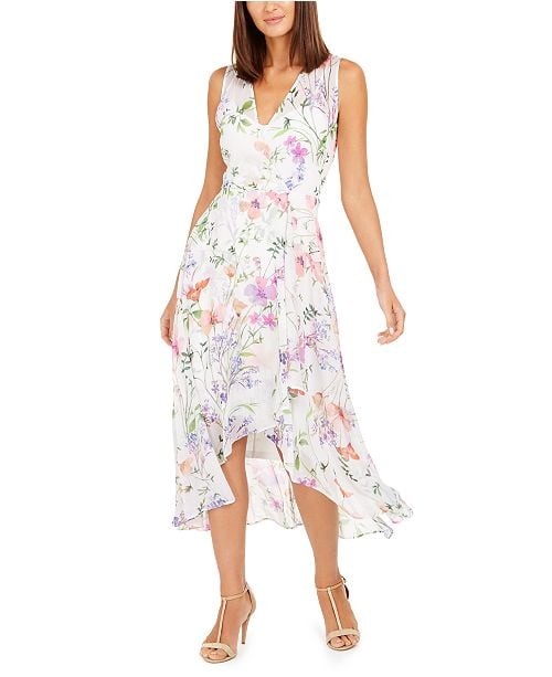 Calvin Klein Surplice Floral-Print Midi Dress