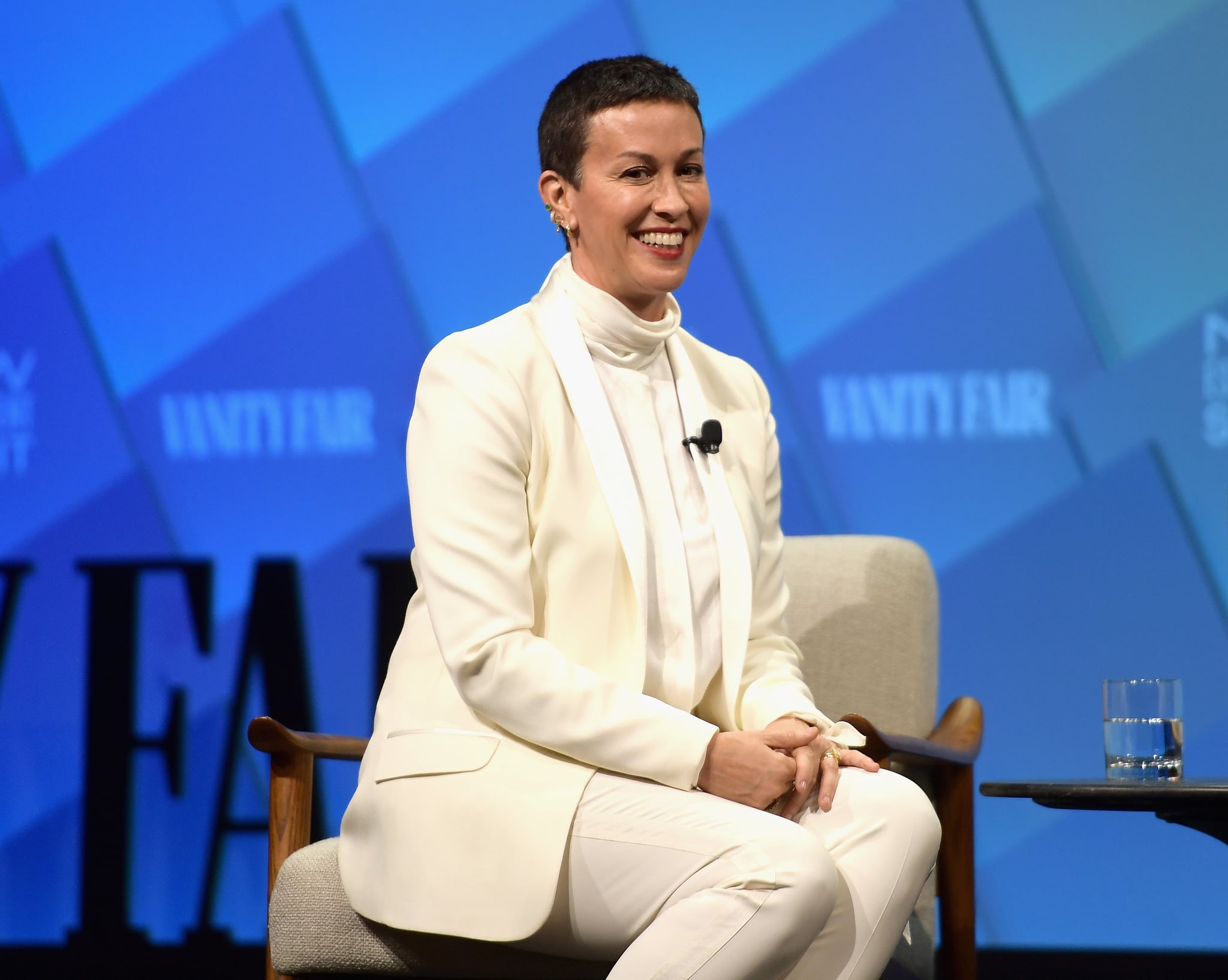 BEVERLY HILLS, CA - OCTOBER 09:  Creator of Jagged Little Pill: The Musical, Alanis Morissette speaks onstage at Day 1 of the Vanity Fair New Establishment Summit 2018 at The Wallis Annenberg Centre for the Performing Arts on October 9, 2018 in Beverly Hills, California.  (Photo by Matt Winkelmeyer/Getty Images)