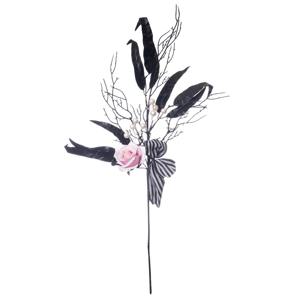 Pink and Black Rose Eucalyptus Halloween Pick