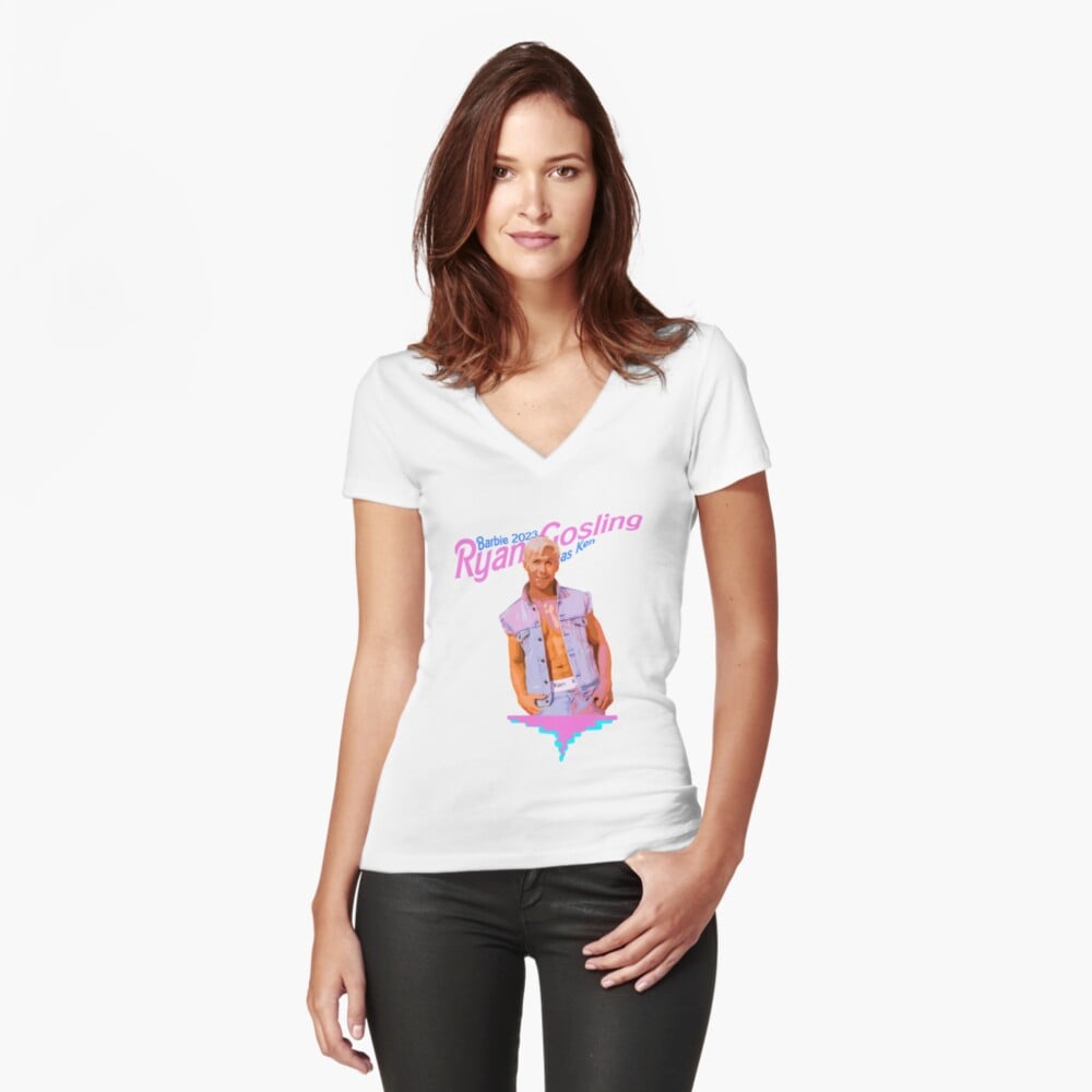 "Barbie" Movie Fitted V-Neck T-Shirt