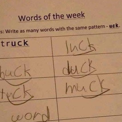 Kid's Restraint in Writing F-Word in Homework Assignment