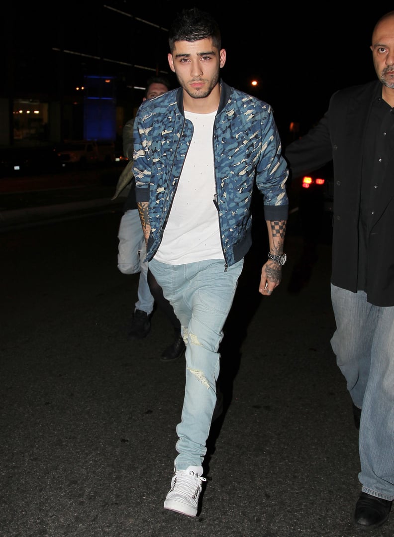 Zayn Malik Looked Totally Cool in a Camouflage Bomber Jacket and Jeans