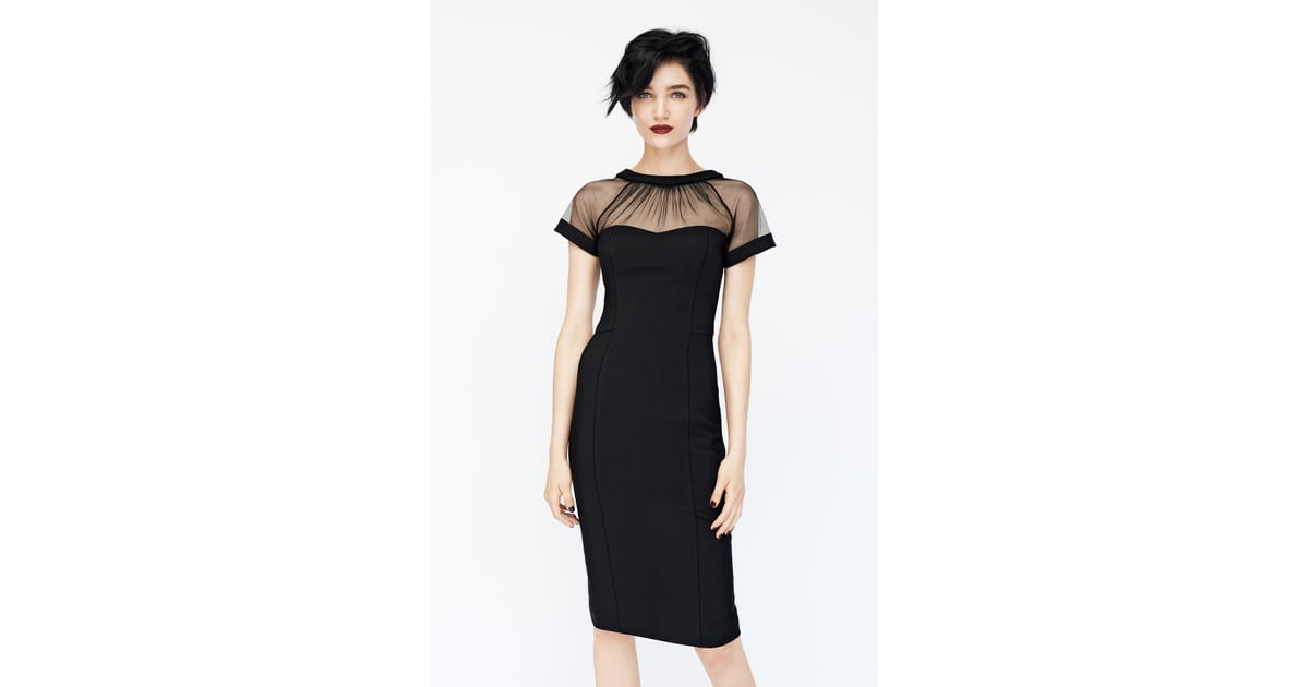 illusion yoke crepe sheath dress maggy london