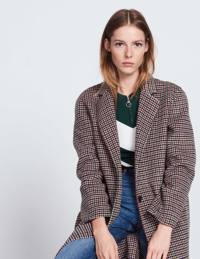 Sandro Wool and Cotton Coat With Printed Checks