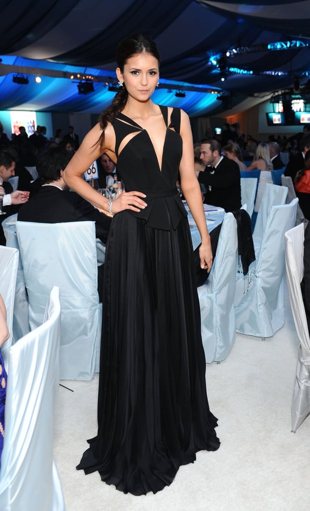 Nina Dobrev looked superchic in a black cutout-infused J. Mendel gown at Elton John's 2012 Oscars party.