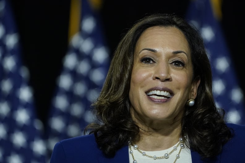 WILMINGTON, DE - AUGUST 12: Democratic presidential candidate former Vice President Joe Biden's running mate Sen. Kamala Harris (D-CA) speaks during an event at the Alexis Dupont High School on August 12, 2020 in Wilmington, Delaware. Harris is the first 