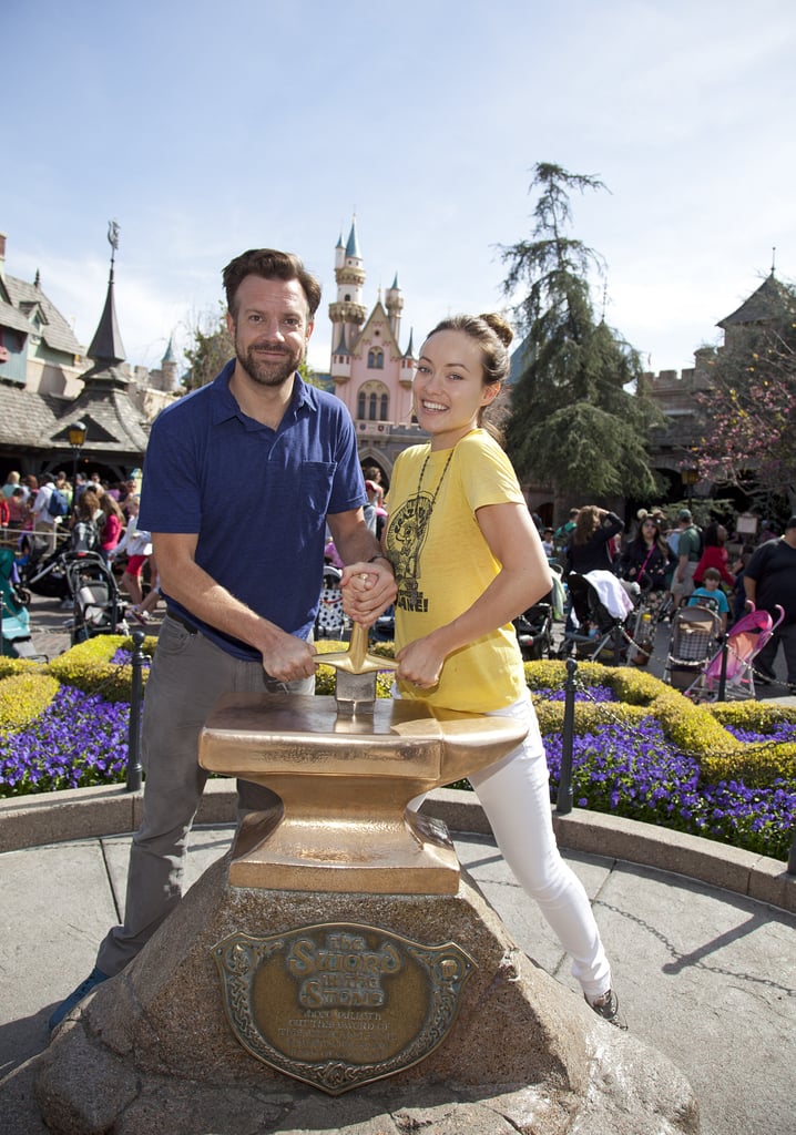 Jason Sudeikis and Olivia Wilde tried their hand at removing the Sword in the Stone during a March 2013 trip to Disneyland.