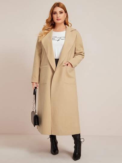 Shein Plus Notch Collar Patch Pocket Coat