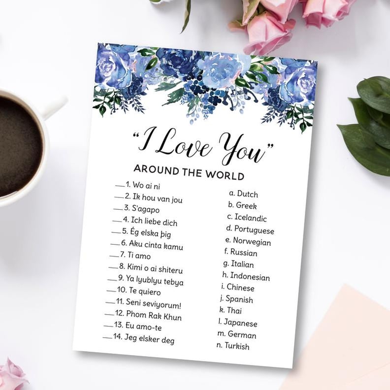 I Love You Around the World Printable Bridal Shower Game