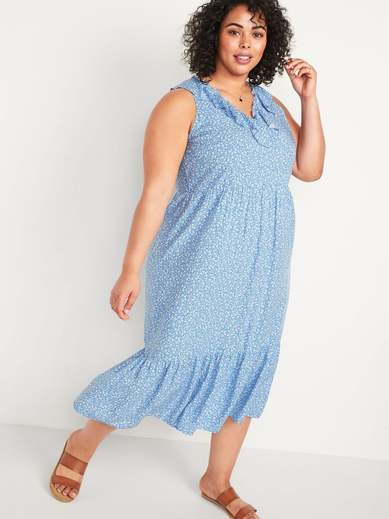 Old Navy Sleeveless Ruffled V-Neck Midi Swing Dress