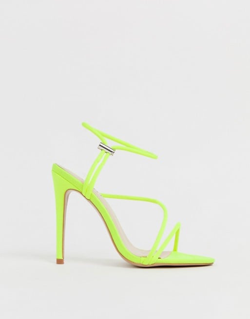Simmi London Cassie Neon Yellow Toggle Detail Heeled Sandals