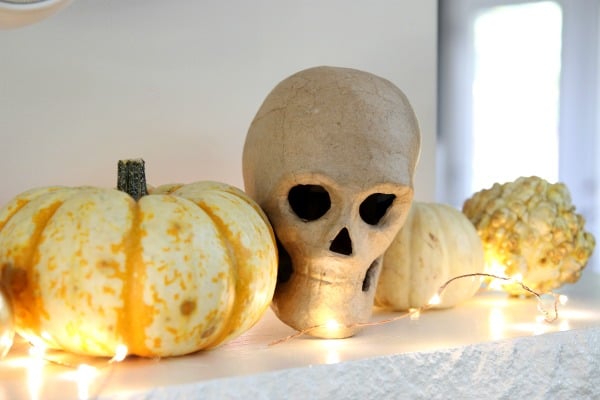 I sprinkled in a few papier-mâché skulls. I bought them for pennies at Michael’s several years ago during one of their post-Halloween sales and they’ve been stashed in the attic ever since. I’m very proud of myself for remembering to bust them out this year. FINALLY.